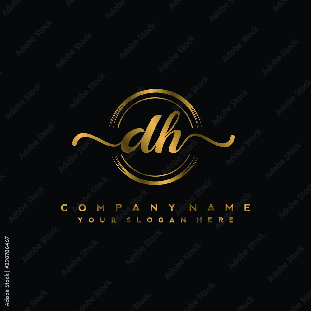 DH Initial handwriting logo design with golden brush circle. Logo for fashion,photography, wedding, beauty, business DH Initial handwriting logo design with golden brush circle. Logo for fashion,photography, wedding, beauty, business