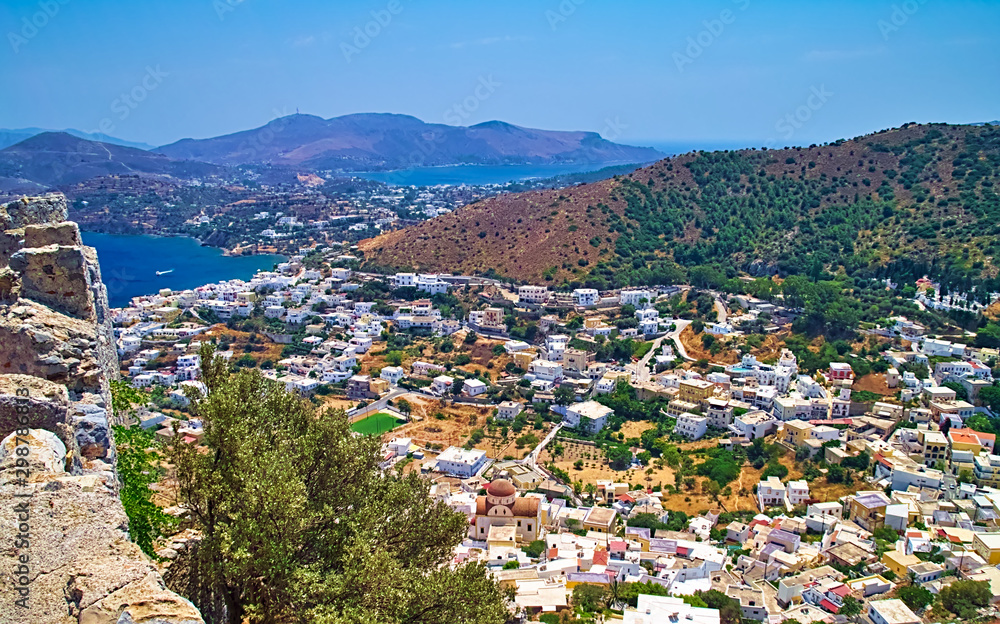 View  to Panteli in Leros island, Dodecanese, Greece.