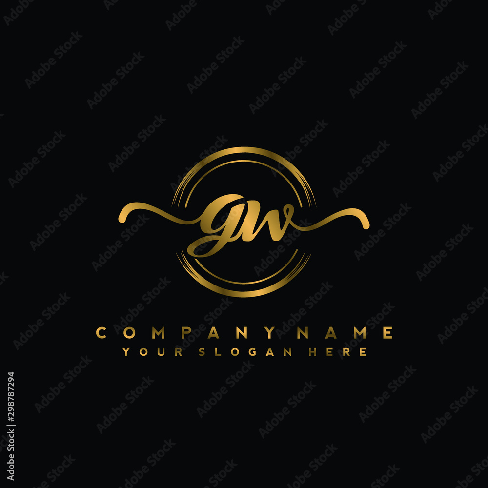 GW Initial handwriting logo design with golden brush circle. Logo for fashion,photography, wedding, beauty, business GW Initial handwriting logo design with golden brush circle. Logo for fashion,photography, wedding, beauty, business