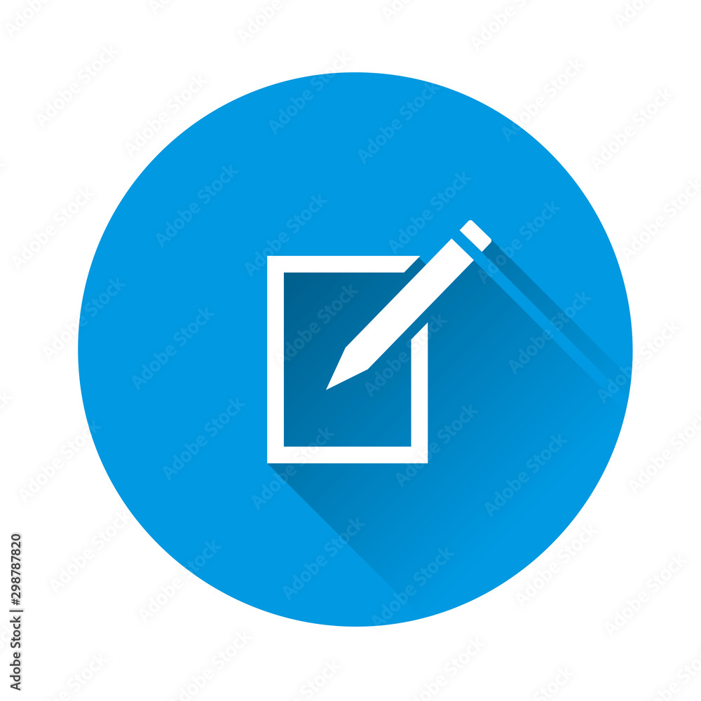 Edit vector icon on on blue background. Document pencil edit. Flat image with long shadow. Edit vector icon on on blue background. Document pencil edit. Flat image with long shadow.