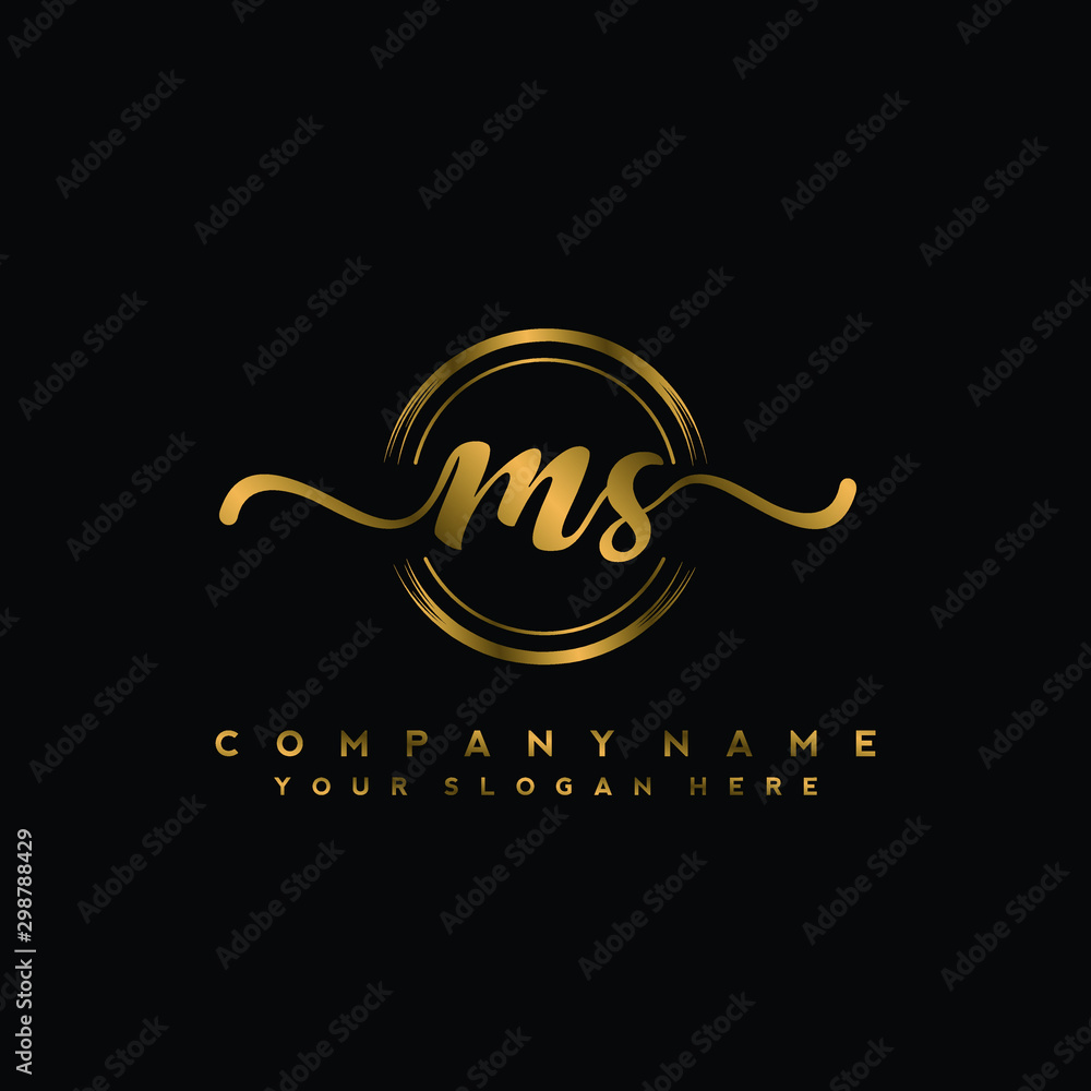 MS Initial handwriting logo design with golden brush circle. Logo for ...