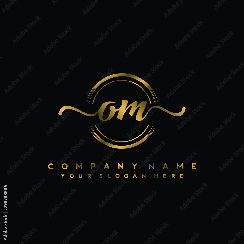 OM Initial handwriting logo design with golden brush circle. Logo for fashion,photography, wedding, beauty, business OM Initial handwriting logo design with golden brush circle. Logo for fashion,photography, wedding, beauty, business