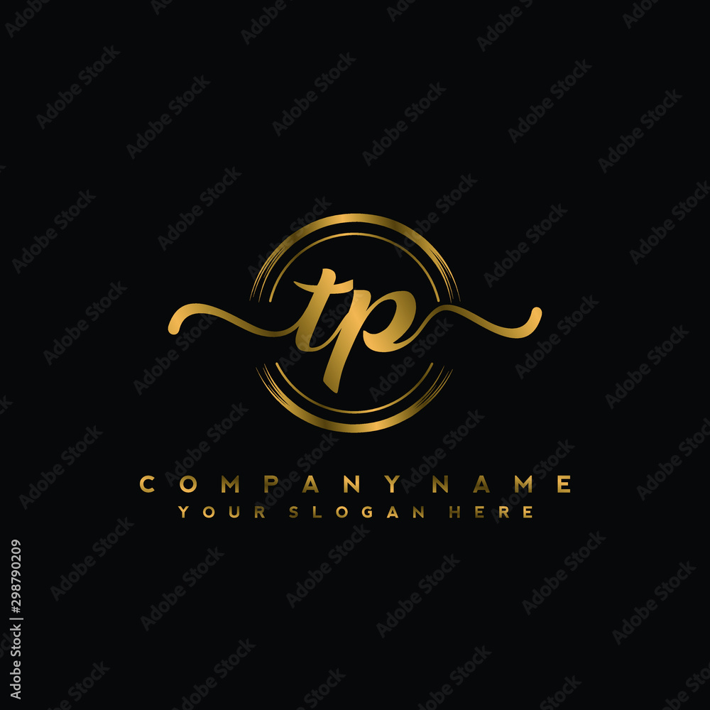 TP Initial handwriting logo design with golden brush circle. Logo for fashion,photography, wedding, beauty, business TP Initial handwriting logo design with golden brush circle. Logo for fashion,photography, wedding, beauty, business