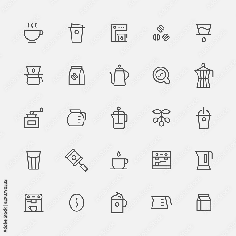 Coffee utensils simple outline icon set. Coffee utensils simple outline icon set.