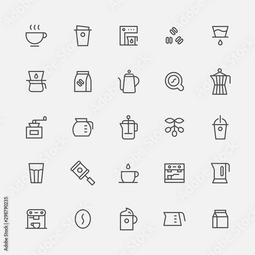 Coffee utensils simple outline icon set.