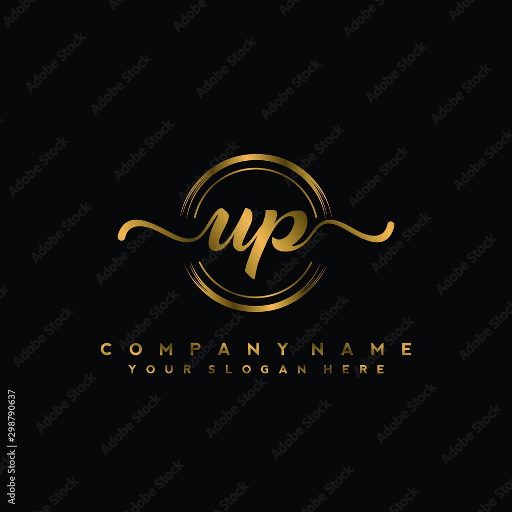 UP Initial handwriting logo design with golden brush circle. Logo for fashion,photography, wedding, beauty, business UP Initial handwriting logo design with golden brush circle. Logo for fashion,photography, wedding, beauty, business