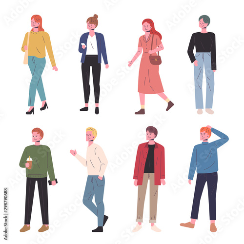 Fashionable street people character set.