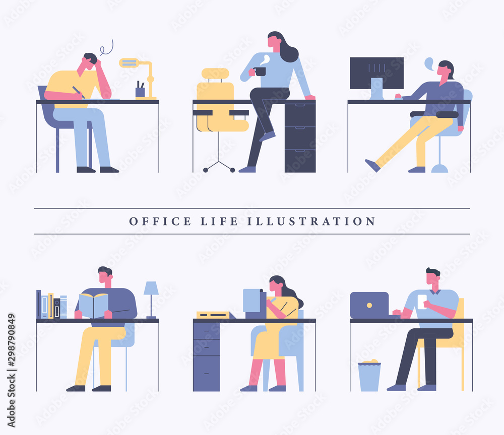 Employees working at office desk. Employees working at office desk.