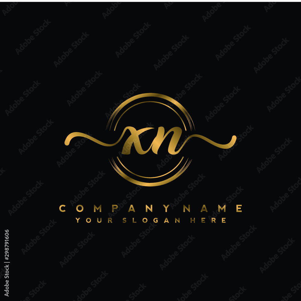 Obraz premium XN Initial handwriting logo design with golden brush circle. Logo for fashion,photography, wedding, beauty, business