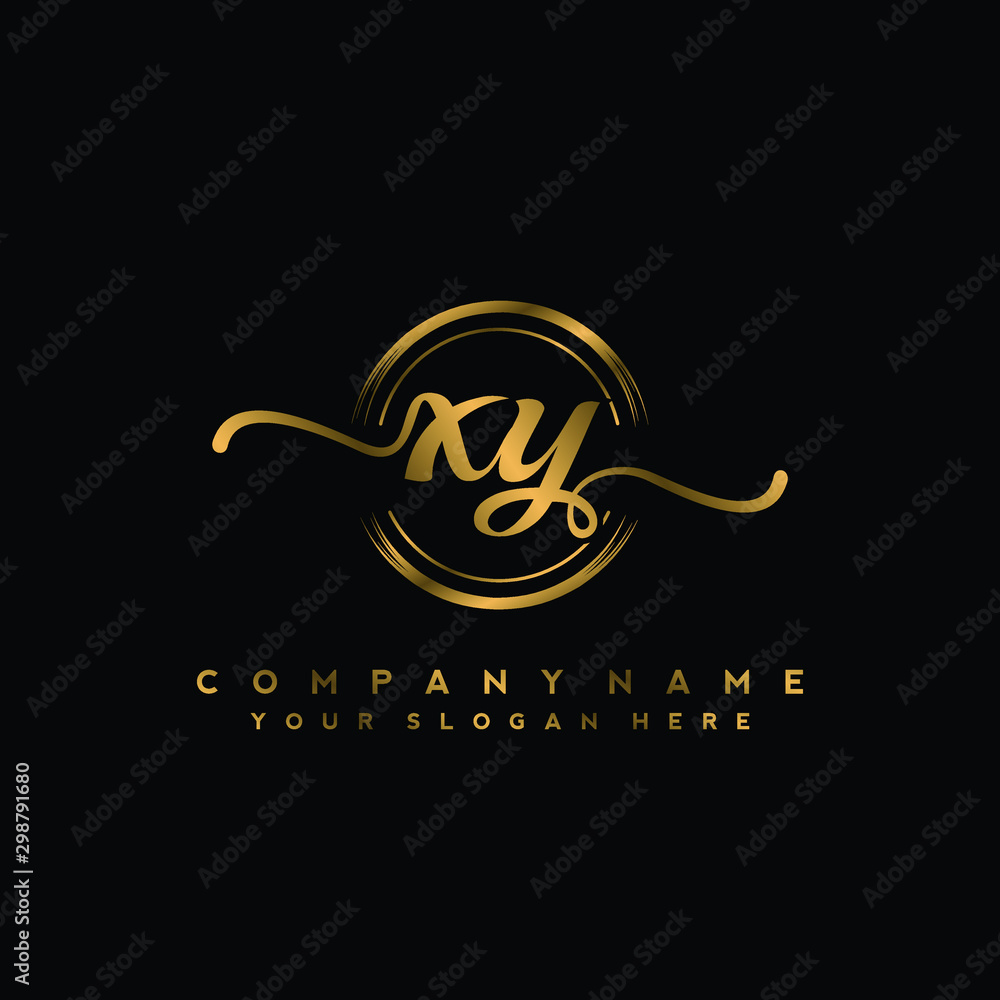 XY Initial handwriting logo design with golden brush circle. Logo for fashion,photography, wedding, beauty, business XY Initial handwriting logo design with golden brush circle. Logo for fashion,photography, wedding, beauty, business