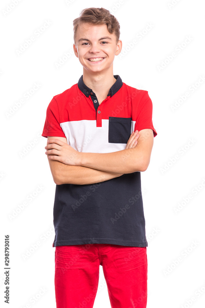 Portrait of confident handsome teen boy posing with crossed arms. Child with hands folded looking at camera. Emotions and signs concept. Young student isolated on white background. Portrait of confident handsome teen boy posing with crossed arms. Child with hands folded looking at camera. Emotions and signs concept. Young student isolated on white background.