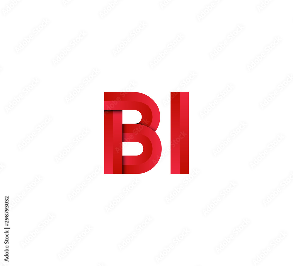 Initial two letter red 3D logo vector BI Initial two letter red 3D logo vector BI