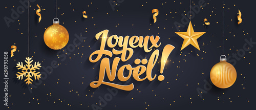 Merry christmas black banner template in french language