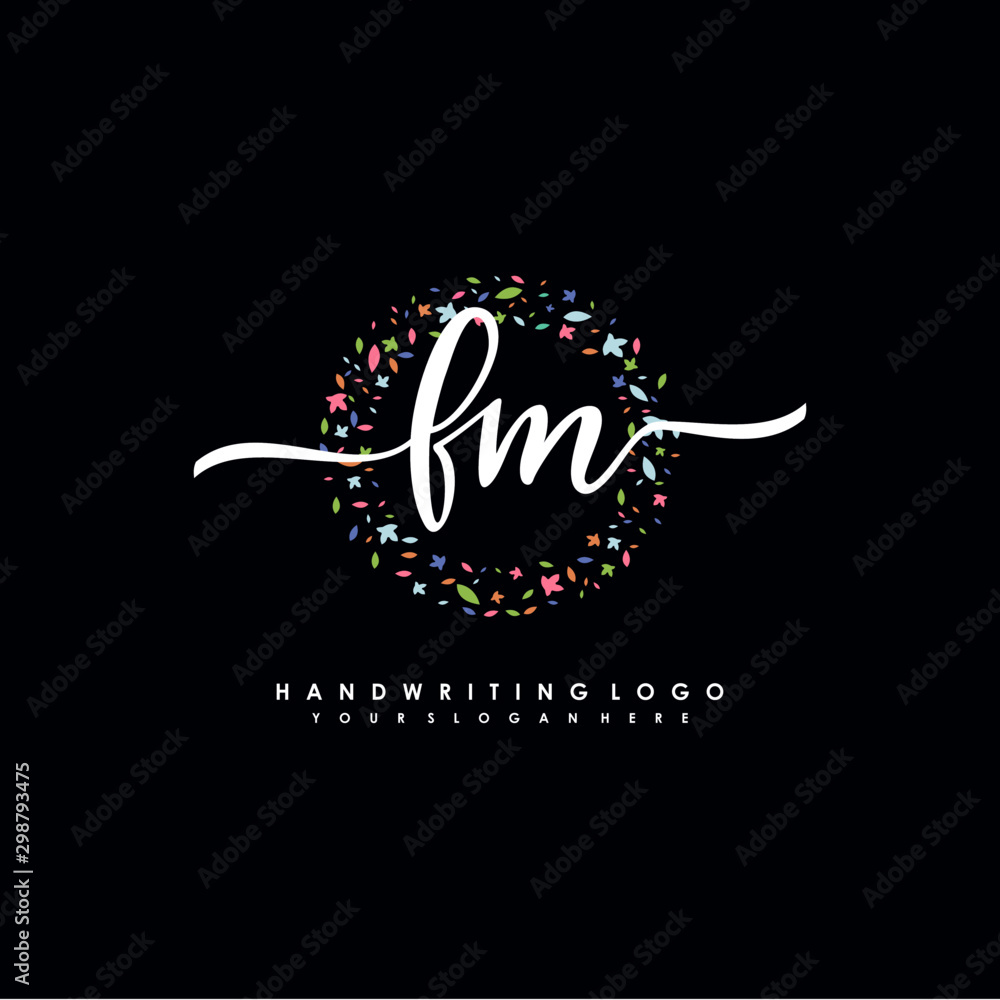 FM initials handwritten logo with flower templates surround the letters. initial wedding template vector FM initials handwritten logo with flower templates surround the letters. initial wedding template vector
