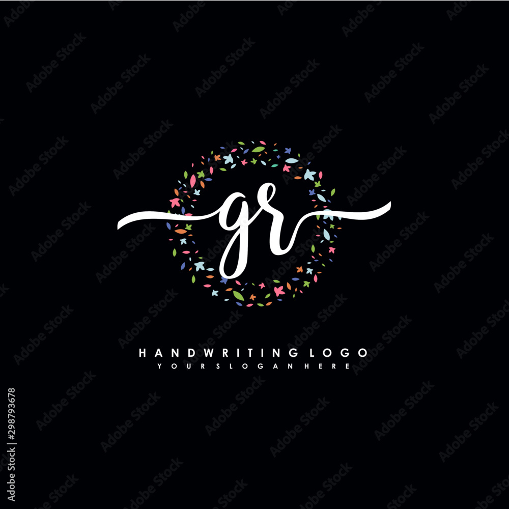 GR initials handwritten logo with flower templates surround the letters. initial wedding template vector GR initials handwritten logo with flower templates surround the letters. initial wedding template vector