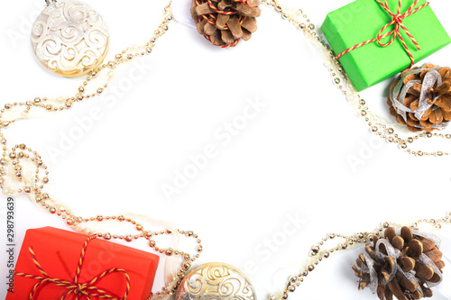 .Christmas composition made of christmas decoration on white background. Flat lay, top view. - Image