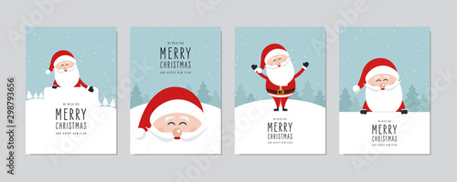 Christmas card set. Merry Christmas and Happy New Year greeting with cute santa claus lettering vector. photo