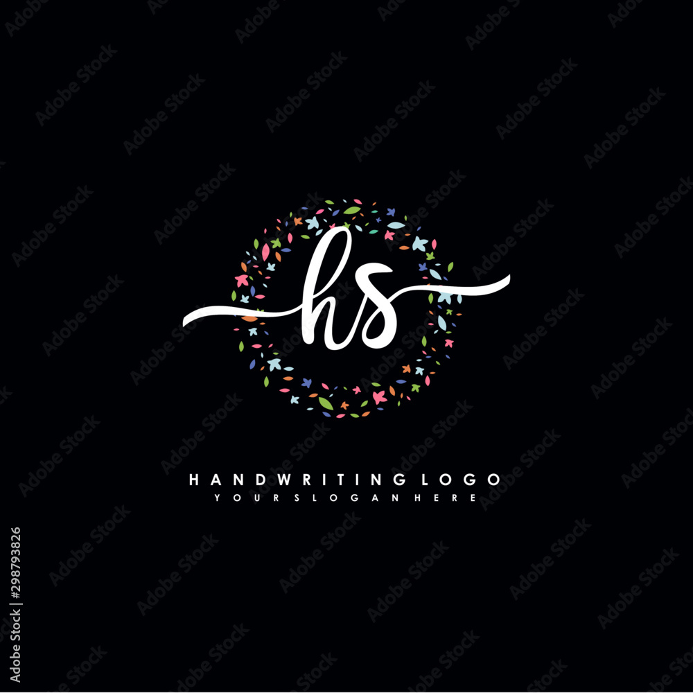 HS initials handwritten logo with flower templates surround the letters. initial wedding template vector HS initials handwritten logo with flower templates surround the letters. initial wedding template vector