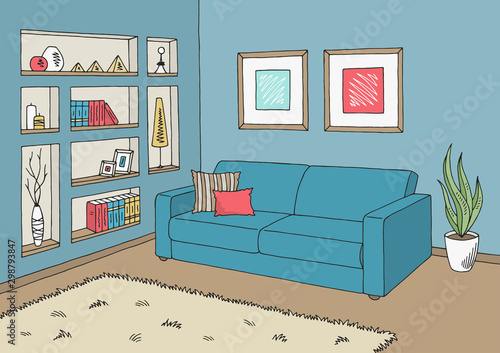 Living room graphic color interior sketch illustration vector