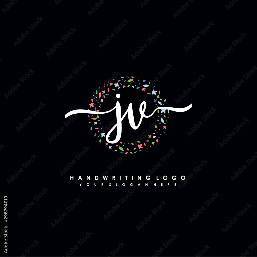 JV initials handwritten logo with flower templates surround the letters. initial wedding template vector JV initials handwritten logo with flower templates surround the letters. initial wedding template vector