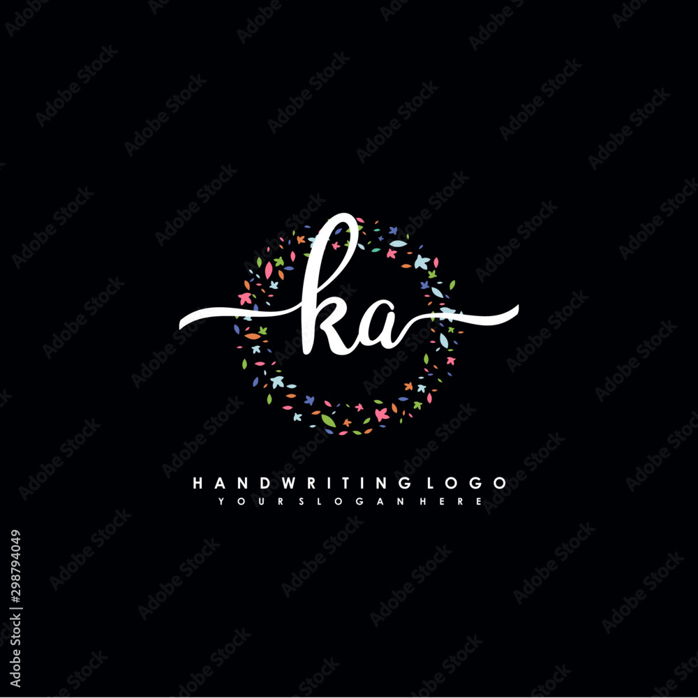 KA initials handwritten logo with flower templates surround the letters. initial wedding template vector KA initials handwritten logo with flower templates surround the letters. initial wedding template vector
