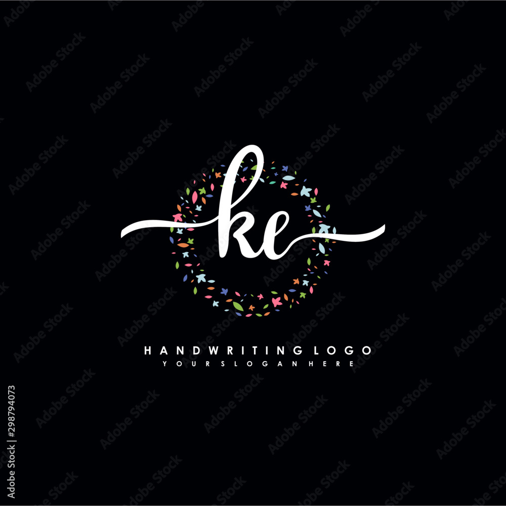 KE initials handwritten logo with flower templates surround the letters. initial wedding template vector KE initials handwritten logo with flower templates surround the letters. initial wedding template vector