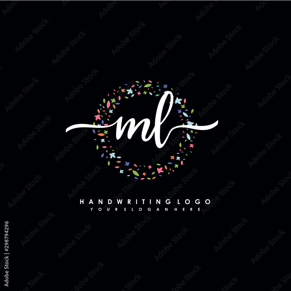 ML initials handwritten logo with flower templates surround the letters. initial wedding template vector ML initials handwritten logo with flower templates surround the letters. initial wedding template vector