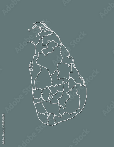 Sri Lanka vector map with border lines of districts using gray color on dark background illustration