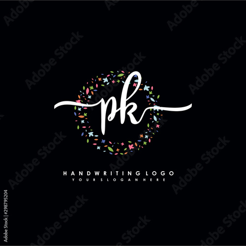 PK initials handwritten logo with flower templates surround the letters. initial wedding template vector