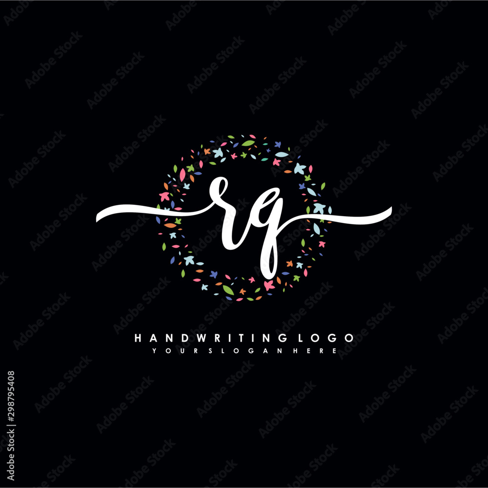 RQ initials handwritten logo with flower templates surround the letters. initial wedding template vector RQ initials handwritten logo with flower templates surround the letters. initial wedding template vector