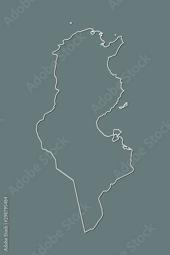 Tunisia vector map with single border line boundary using white color on dark background illustration