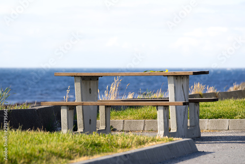 Rest stop area picnic site on sea shore