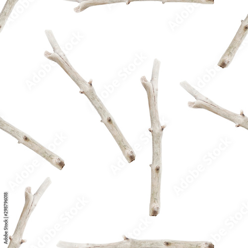 Tree branches seamless pattern. Boho image of sticks on white background