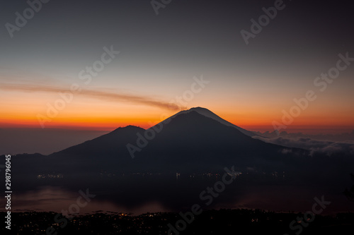 Batur volcano sunrise in the clouds Bali Indonesia