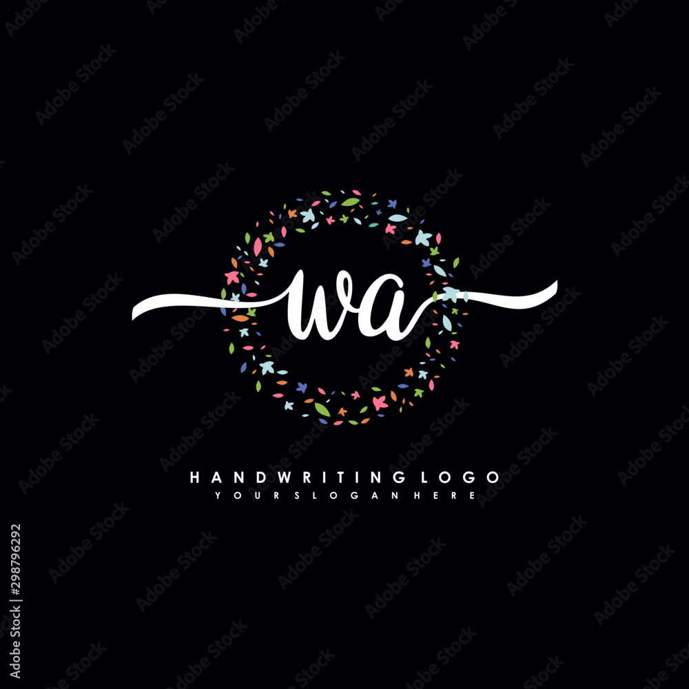 WA initials handwritten logo with flower templates surround the letters. initial wedding template vector
