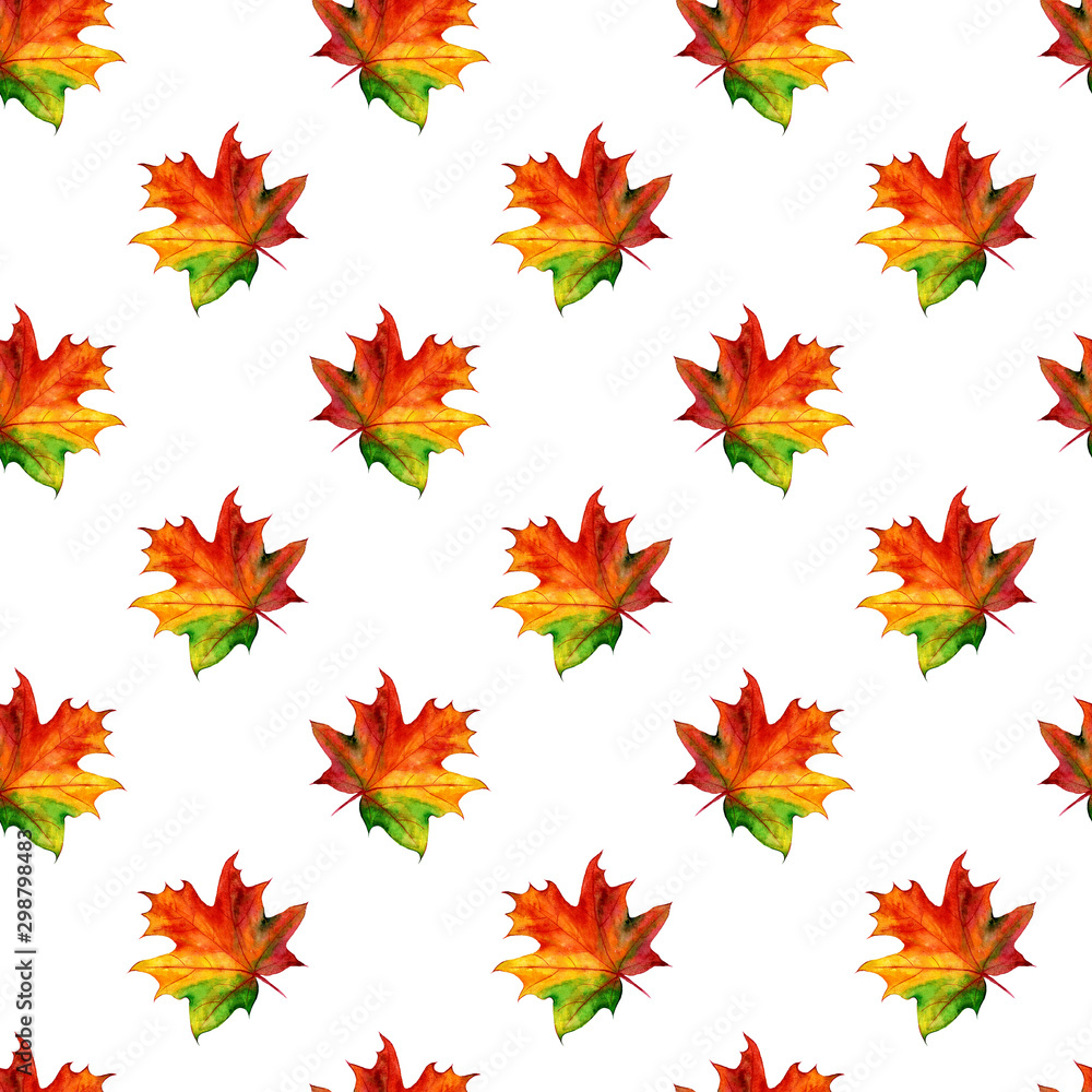 Seamless pattern with autumn maple leaves. Watercolor design for fabric, packaging, paper. Hand drawn Seamless pattern with autumn maple leaves. Watercolor design for fabric, packaging, paper. Hand drawn