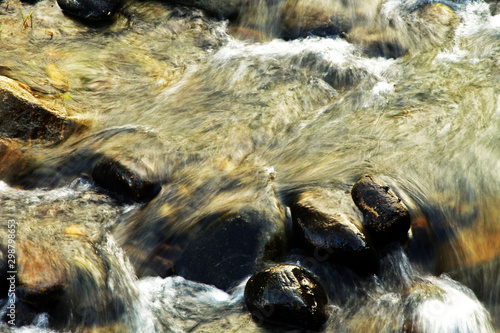 River Rock in stream with smooth flowing water