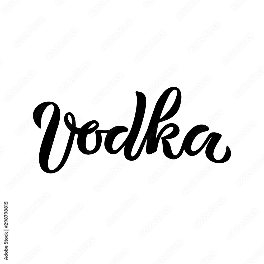 Calligraphy lettering Vodka. Hand-drawn and digitized. Vector inscription. Isolated on white background. Restaurant cafe menu title, for bar poster sticker label. Calligraphy lettering Vodka. Hand-drawn and digitized. Vector inscription. Isolated on white background. Restaurant cafe menu title, for bar poster sticker label.