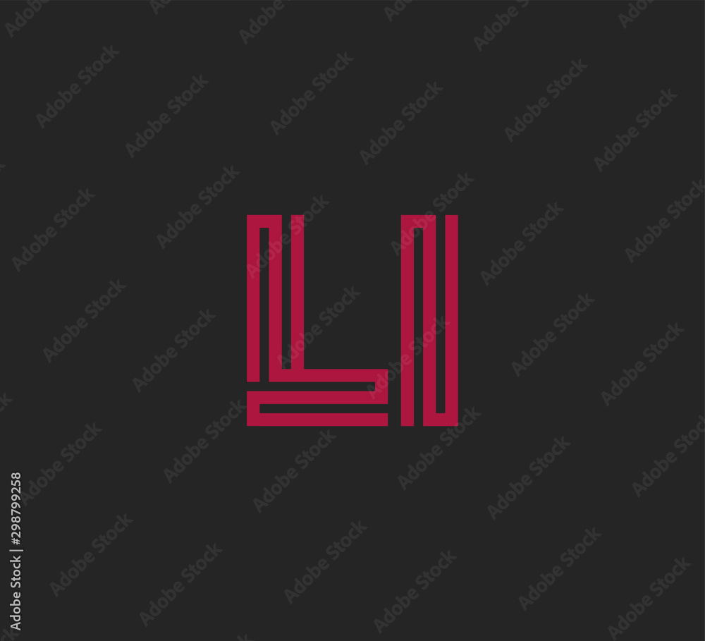 Initial two letter red line shape logo on black vector LI Initial two letter red line shape logo on black vector LI