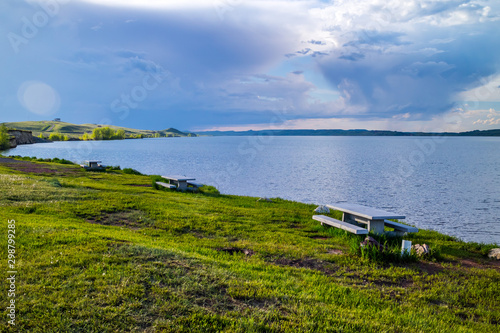 A beautiful lake park in Mikesell Potts Recreational Area  Wyoming