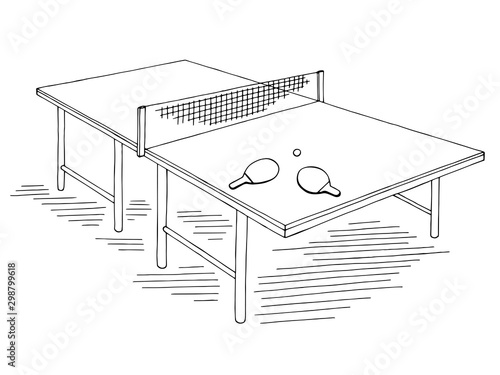 Ping-pong table sport graphic black white isolated sketch illustration vector