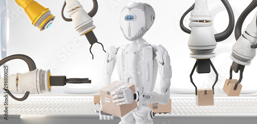 robot in packaging center, ...