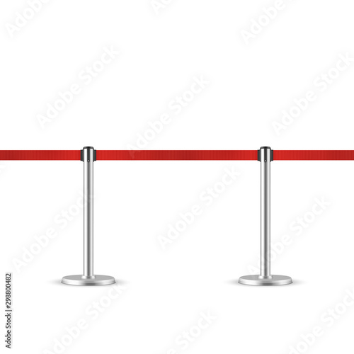 Retractable belt stanchion seamless illustration. Portable ribbon barrier.