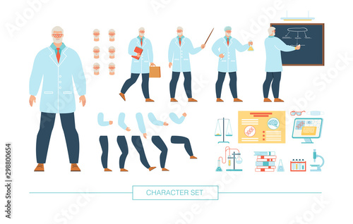 Professor Character Constructor Flat Vector Set
