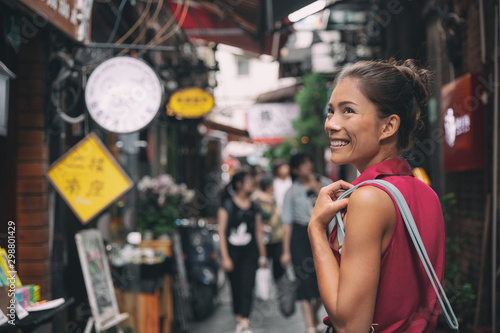 Photography China travel Asian tourist chinese woman walking in shopping market street food alley of Tianzifang, French concession, Shanghai, China Asia summer tourism vacation