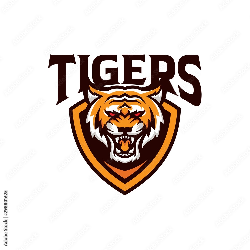 Obraz premium Roaring tiger logo design vector illustration