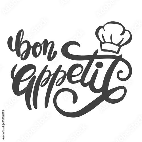Bon appetit. The phrase in French for the design of advertising booklets and menus. Hand lettering brush and ink.