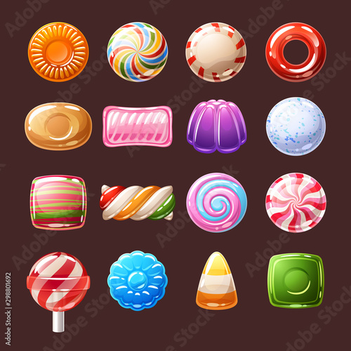 Colorful candies sweets icons vector illustration.