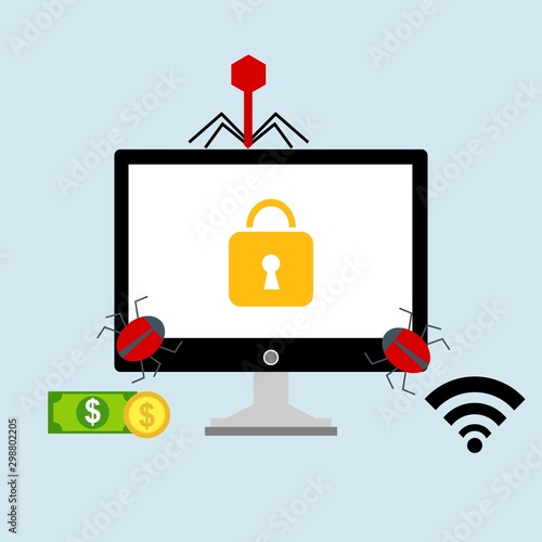 computer virus design with virus alert message, trojan ,virus , antivirus and firewall protection., vector illustration