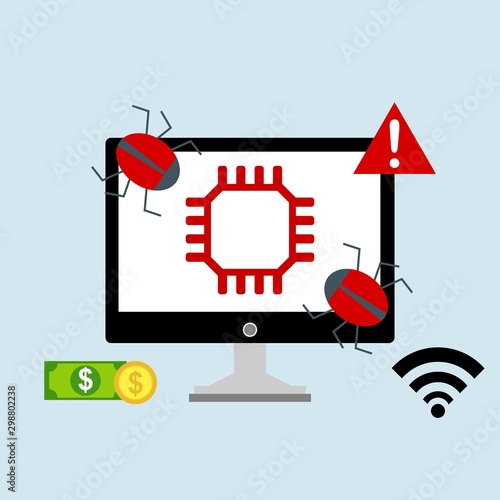 computer virus design with virus alert message, trojan ,virus , antivirus and firewall protection., vector illustration